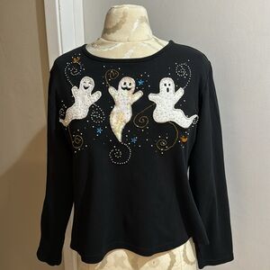 Jack B. Quick Vintage Ghosts Faux Pearls
Sequins Embellished Black Cotton Top M
